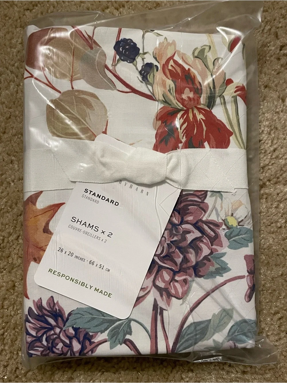 Set of Two Standard Pottery Barn Laurel Floral Shams - Reversible, New with Tags